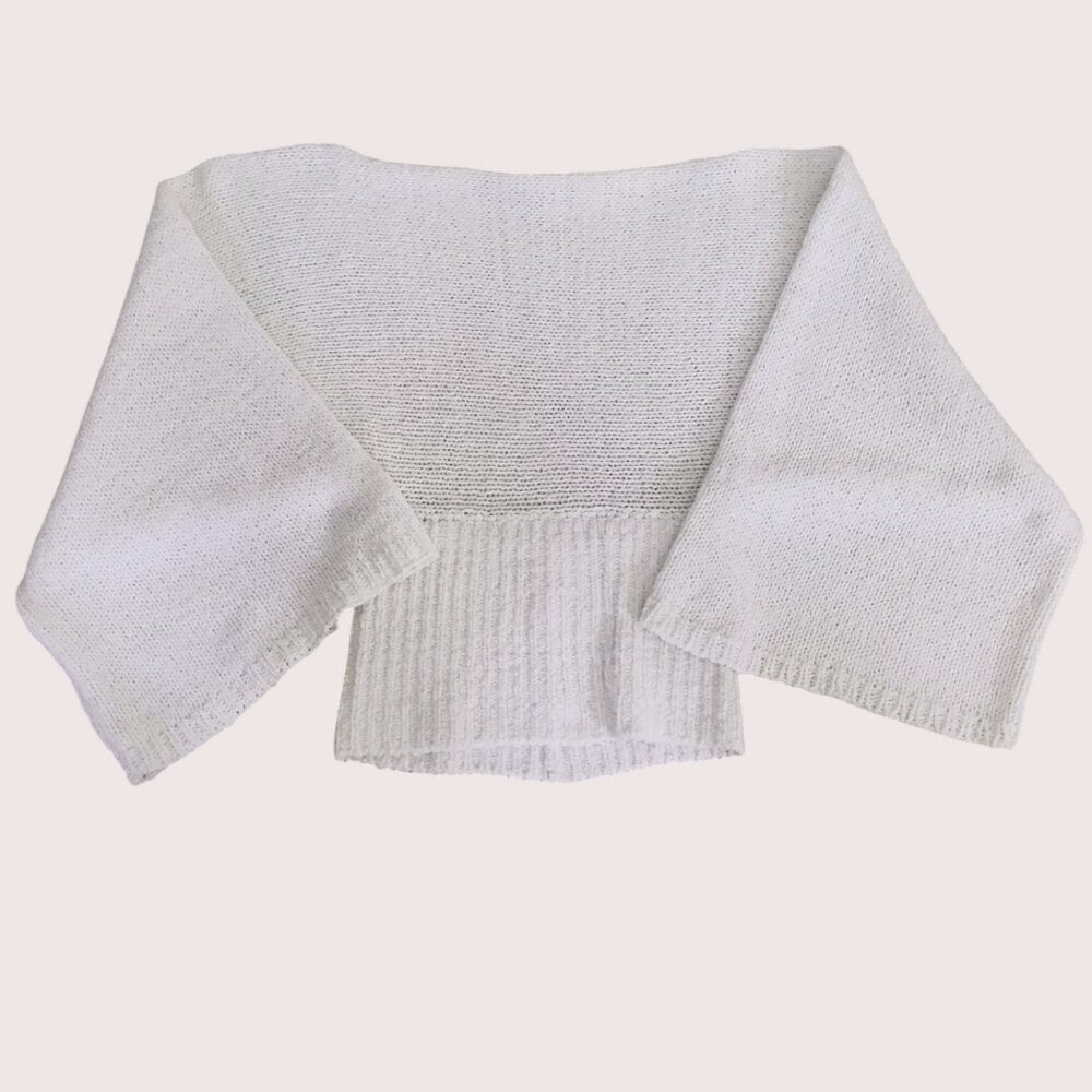 MARISA MINICUCCI White Boat Neck Bell Sleeve Minimalist Italian Knit Top M - Picture 5 of 8